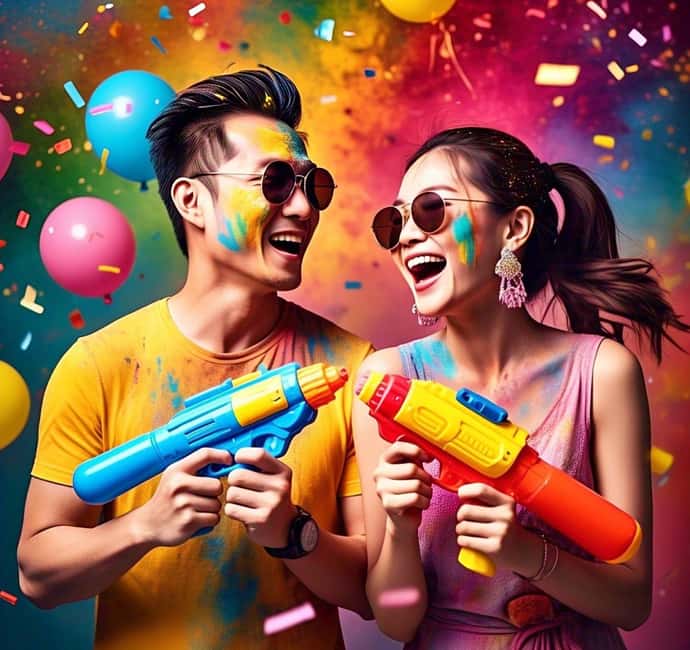 4 March - Enjoy Holi (Color Festival) w/ Local Delhi Family - The color play in the apartment park: powder, water balloons, toy guns